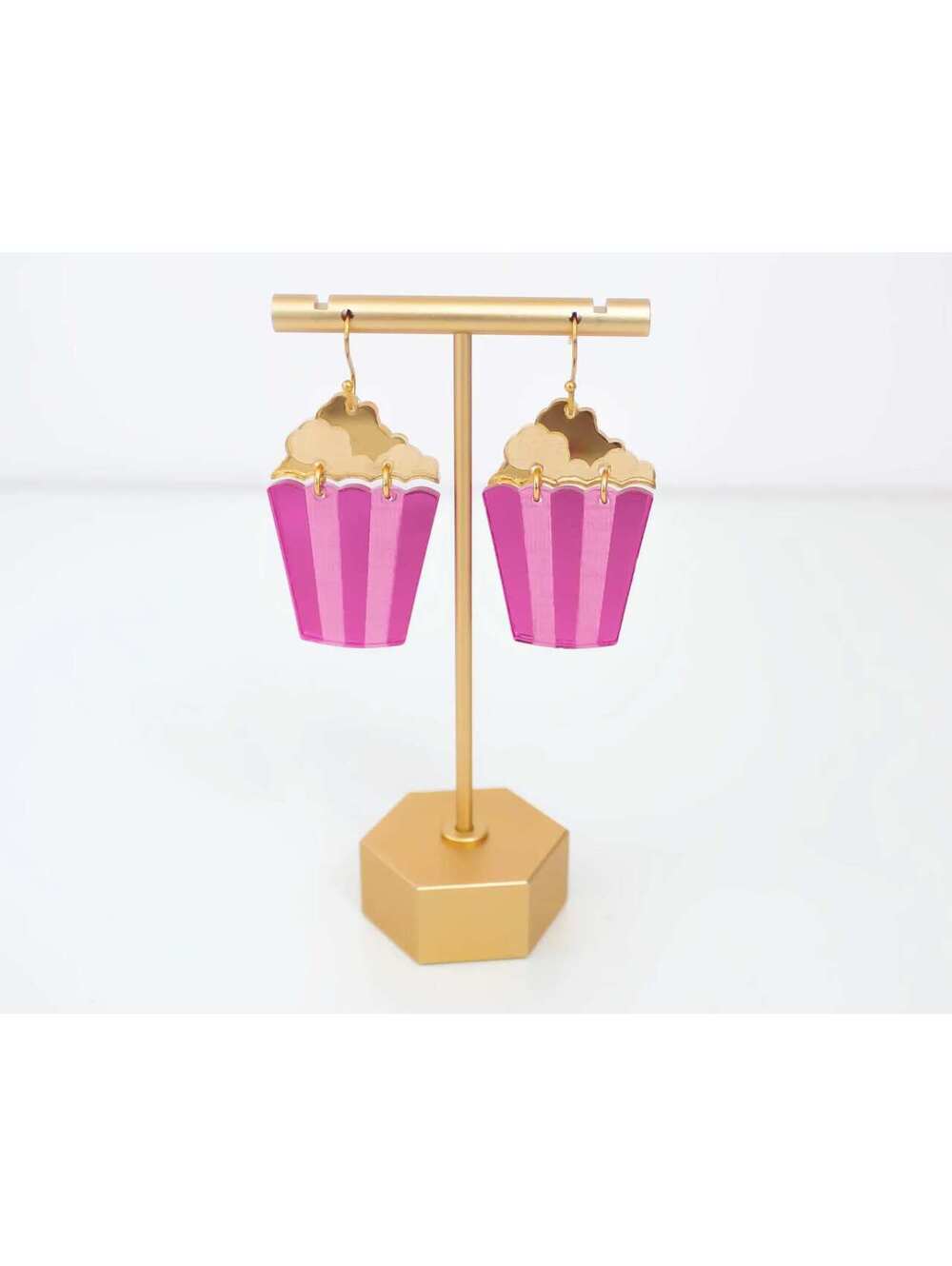 momenti di vita Pink and Gold Popcorn Acrylic Earrings - Picture 3 of 4